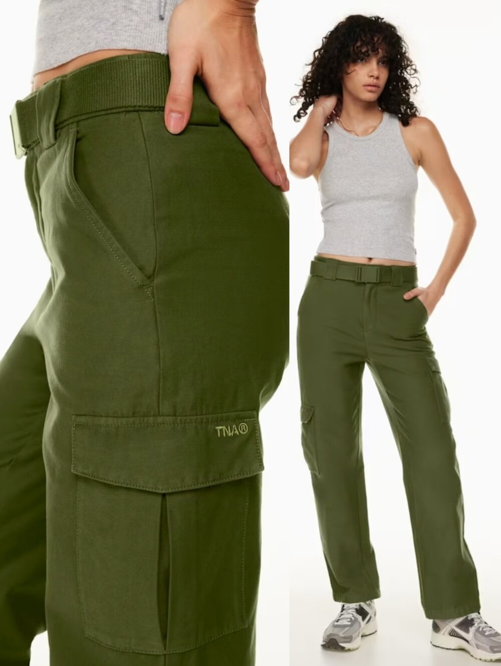 Aritzia TNA Cadet Cargo Pant High Rise Olive Utility Webbing Belt 100% Cotton S
